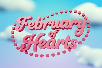 February Of Hearts Pink 3D Text With Hearts