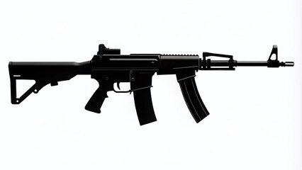 Silhouette Automatic Rifle Isolated White Background Stock Photo, Weapon Silhouette, Gun Silhouette, Firearms Silhouette, Military Silhouette