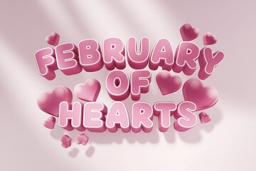 February Of Hearts Pink 3D Rendered Text