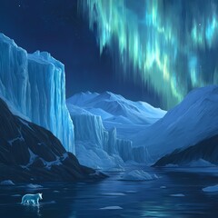 Arctic Aurora: Polar Bear and Glacial Landscape 