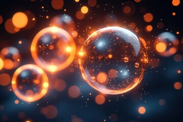 Obraz premium A vibrant depiction of glowing bubbles against a dark background, showcasing light and texture.