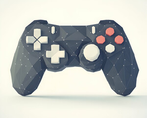 Low-poly game controller, gaming, white background, digital art, website banner.