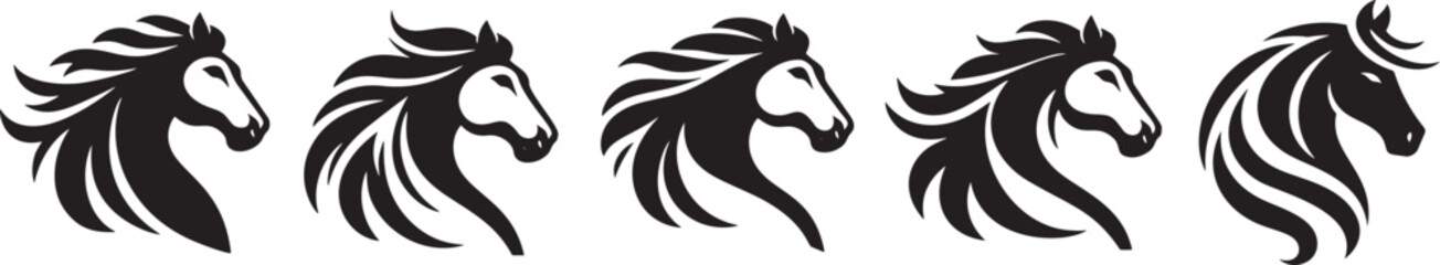 Fototapeta premium Five stylized horse head silhouettes.