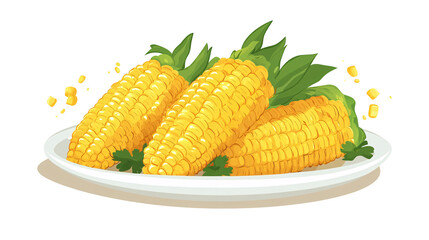 Illustration of Corn on plate isolated on white & transparent a background.