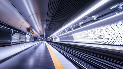 Obraz premium Futuristic Subway Station Platform: Modern Design and Architecture