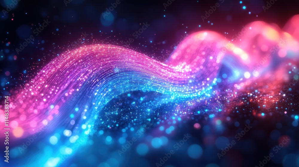 Canvas Prints abstract pink and blue glowing wave with sparkling particles.