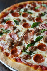 National Pizza Day Delicious Gourmet Pizza Pepperoni Sausage Ham Basil