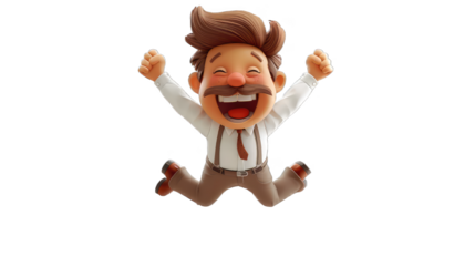 A cartoon man is jumping in the air with his mouth open