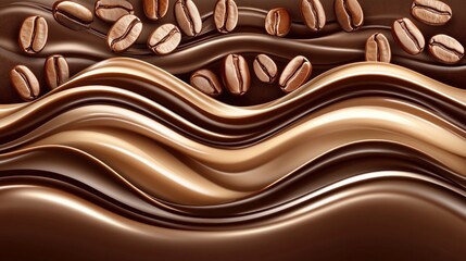 Swirling chocolate and coffee beans.