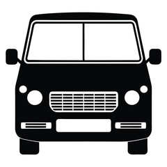 Mini van front view silhouette on white background