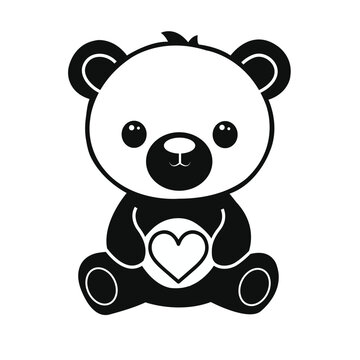 black and white teddy bear holding heart clip art preview
