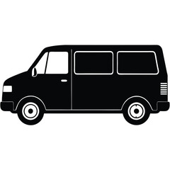 Mini van side view silhouette on white background