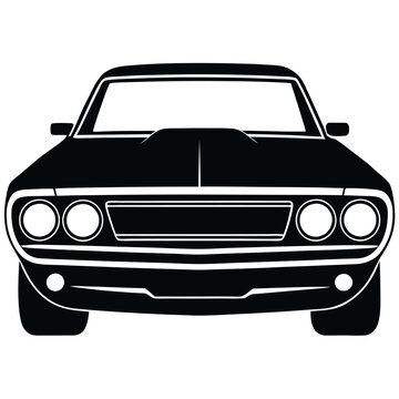 Muscled car front view silhouette on white background