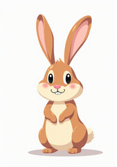 Fototapeta premium Adorable Rabbit Standing Upright, Stylized 2D Animal Illustration on White Background 
