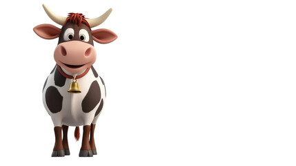 Cheerful Cartoon Cow with Bell and Friendly Expression in Farm Setting