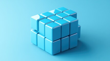 Obraz premium Blue cube puzzle blocks on blue background.
