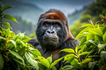 Silverback Gorilla Peeking: Majestic Mountain Wildlife Photography