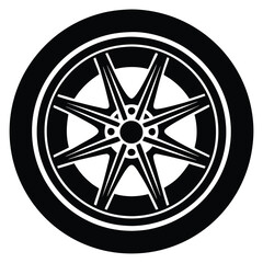 Muscle car wheel silhouette on white background