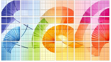 Abstract Rainbow Spiral Gridded Window Design