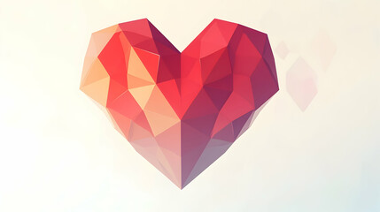 Low-poly red heart, abstract design, light background, Valentine's Day, graphic design.