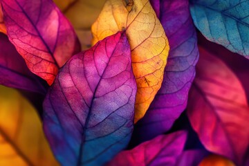 Vibrant Colored Leaves Displaying Intricate Veins