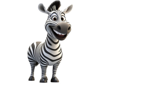 Playful Cartoon Zebra Character with Big Smile and Friendly Pose