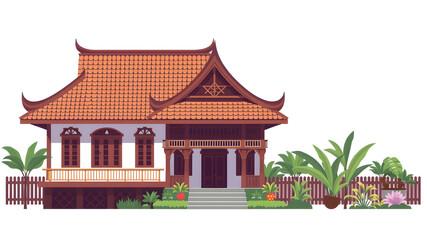 Joglo, Indonesian Traditional House, Vector Illustration. Generative AI