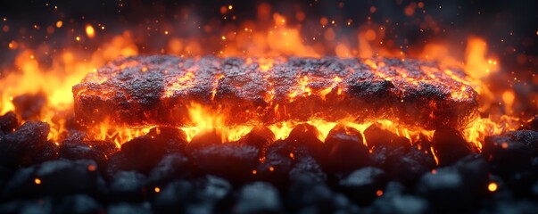 Fiery hot coal burning intensely.