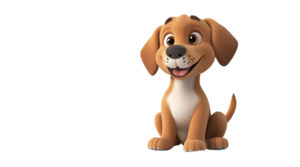 Cute Cartoon Dog Character Sitting with Happy Expression and Tail Wagging