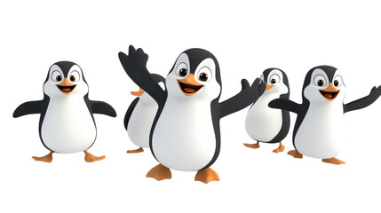 Colorful Cartoon Penguins Celebrating with Joyful Expressions