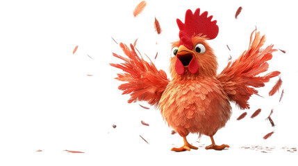 Colorful Animated Rooster with Fluffy Feathers in Happy Posing