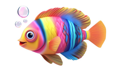 Colorful Cartoon Fish with Bubbles in a Vibrant Underwater Scene