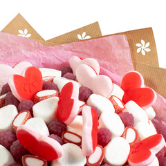 Candy Bouquet with Marshmallows and Heart Gummies