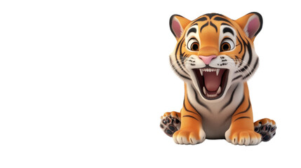 Playful Cartoon Tiger Cub with Bright Eyes and Cheerful Expression
