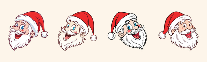 Santa Claus with various expressions. Humorous cartoon character, vector illustration.
