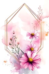 Elegant floral design with pink cosmos and soft watercolor background for inviting artistic creations and nature-inspired aesthetics