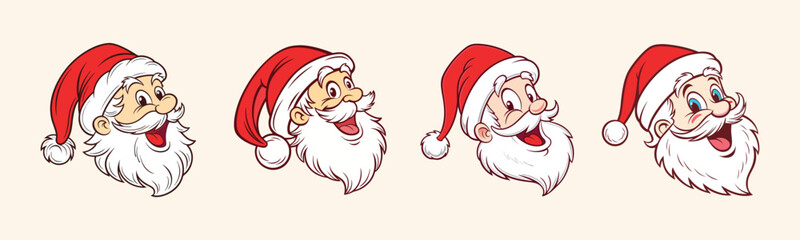 Santa Claus with various expressions. Humorous cartoon character, vector illustration.
