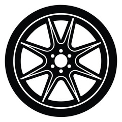 Racing car wheel silhouette on white