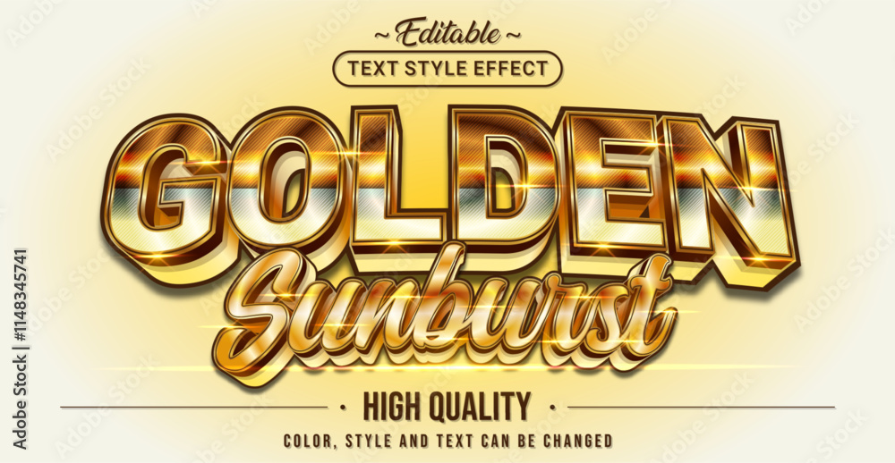 Aufkleber editable text style effect - golden sunburst text style theme.
