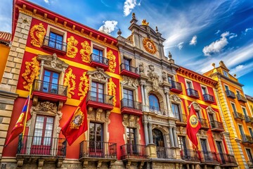 Fototapeta premium Spanish Flag Architecture Photography: Stunning Buildings & Red Yellow Architecture