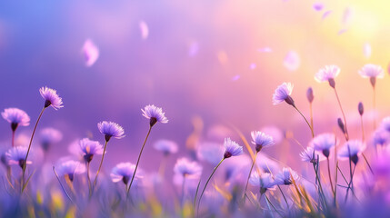 Vibrant wildflowers basking in soft sunlight during spring