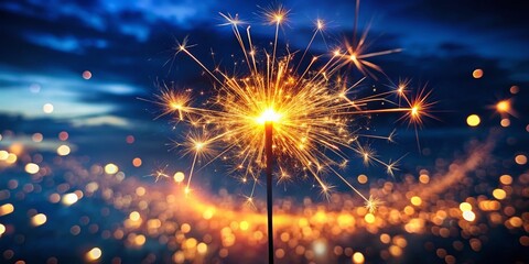 Obraz premium Sparkling Night Landscape: Bright Firework Burst in Dark Sky Photography