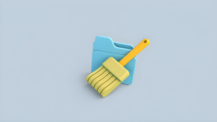 junk data cleaner. cleaner to remove cache data from apps, clean empty folders, and delete various history. cleaning brush or broom. symbol or icon. minimalist 3d illustration Generative AI
