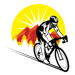 cycling cyclist with mountain background poster illustration