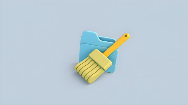 junk data cleaner. cleaner to remove cache data from apps, clean empty folders, and delete various history. cleaning brush or broom. symbol or icon. minimalist 3d illustration Generative AI
