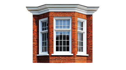 Classic brick bay window with white frames and natural light