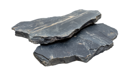 Closeup of two black slate stones stacked together
