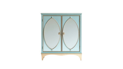 Elegant blue and gold cabinet with mirrored doors