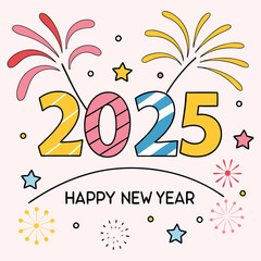 Happy New Year 2025 Celebration with Colorful Fireworks and Festive Design