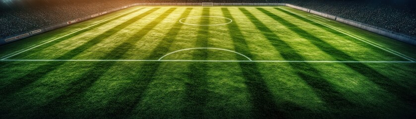 Obraz premium Capture the energy with this aerial shot of turf and scoreboard with glowing lights, the perfect modern sports imagery The vibrant green field, marked with crisp lines, is ready for action This image